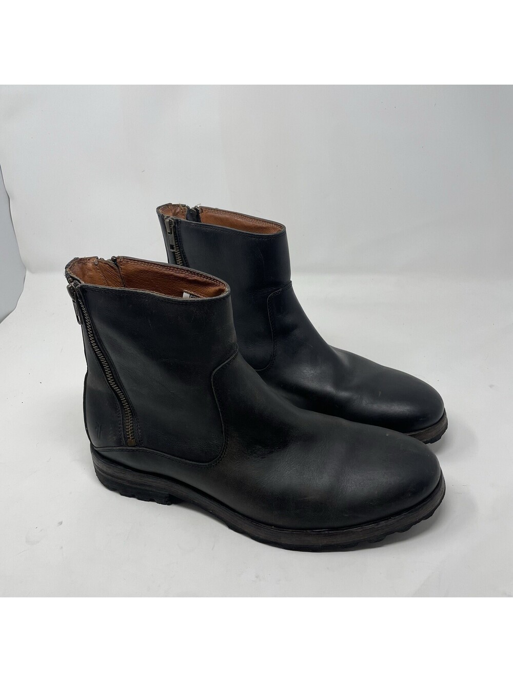 Frye Tyler Double Zip Men's Boots 10 D Brown Leather Ankle Moto Combat 4001